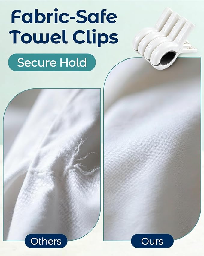 20 Pack Beach Towel Clips Heavy Duty Large Beach Essentials Chair Pool Clip | White Clips with Strong Grip, Silicone Protection, Rust Resistant Spring, Multi-Use for Beach, Boat, Cruise & Outdoors