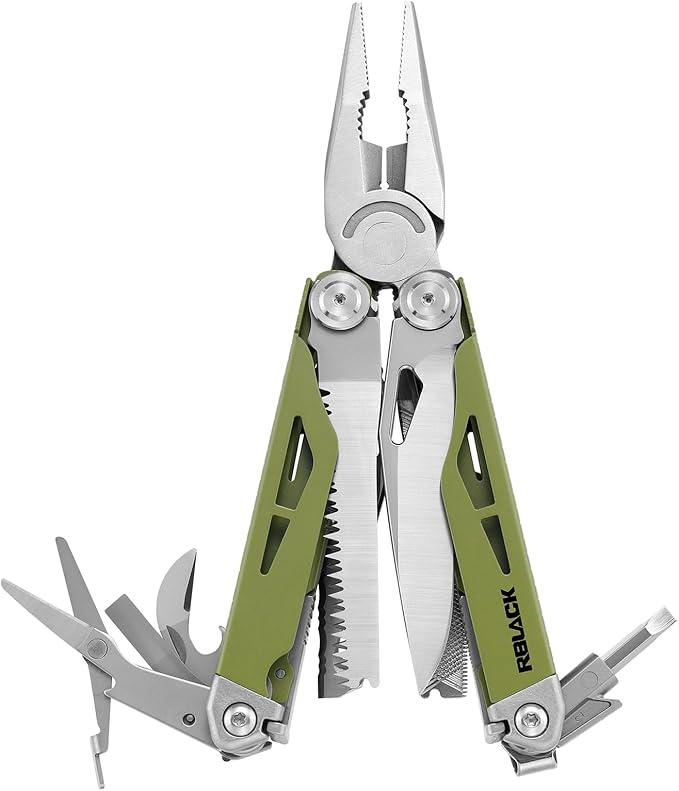 21-in-1 Multi Tool Pliers with Safety Locking and Spring-Action Scissors | Heavy-duty Stainless Steel Kit with Nylon Sheath for Work, Home, Garden, DIY & Auto, Olive Green