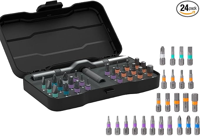 24 in 1 Magnetic Ratchet Screwdriver Set with Detachable T-Handle | S2 Steel Bits, Portable Compact Case, DIY Combination Flexible Shaft for Electronics, Appliances, Furniture, Home Repair