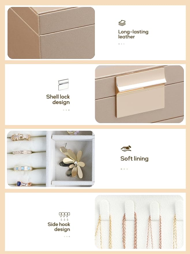 BOOVO Jewelry Boxes for Women, White and Black 6 Layer Large Jewelry Box for Necklace, Bracelet, Earrings, Rings Storage, Jewelry holder Organizer for Girls Gift (Champagne, 5 Layer)