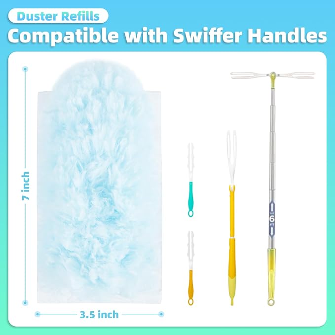 Duster Refills for Swiffer Duster, 30 Count Blue Duster Kit with Handle | 360° Multi-surface Dusters, 5X Microfibers Trap Dust, Disposable Heavy Duty Dusters for Home, Office Cleaning