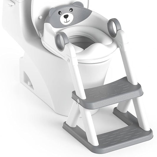 Potty Training Seat, Toddler Toilet Seat for Kids Boys Girls, 2 in1 Potty Training Toilet with Step Stool, 6 Adjustable Height, Splash Guard, Stable Triangular Anti-Slip Design(Grey)