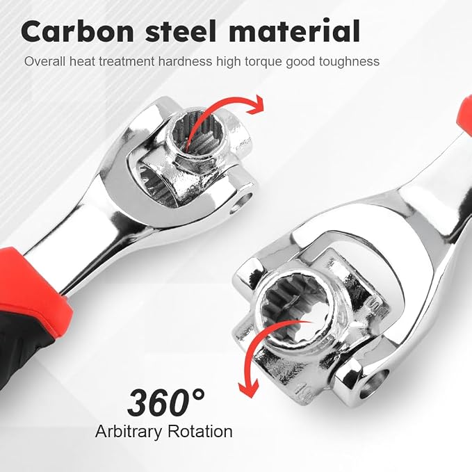52 in 1 Universal Socket Wrench with Gloves, 360° Rotating Spanner | Carbon Steel Universal Wrench Fits 8-19mm and 5/16"-3/4" Nuts for Home, Bike and Auto Repair