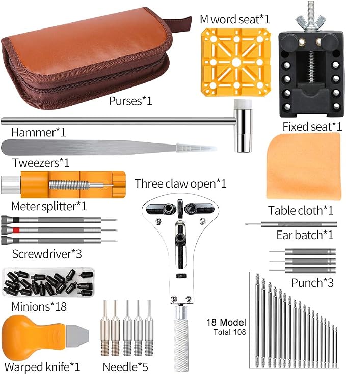 Kingsdun Watch Battery Replacement Tool Kit, 168Pcs Watches Repair Band Strap Link Pins Remover Adjustment Repairing Tools Sets with Carrying Case & Manual