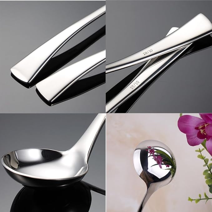 7.7 Inch Small Ladle,Pack of 2,Premium 18/10 Stainless Steel Kitchen Ladle for Soups,dressings,Sauces,Gravy,Stews and More,Silver