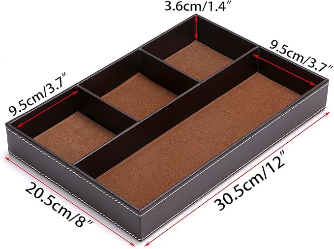 BTSKY 4 slots Desk Drawer Organizer, PU Leather Drawer Storage Organizer Divider for Office Desk Supplies Value Collection and Accessories Multi-Purpose Storage Desktop Organizer Tray(Brown)