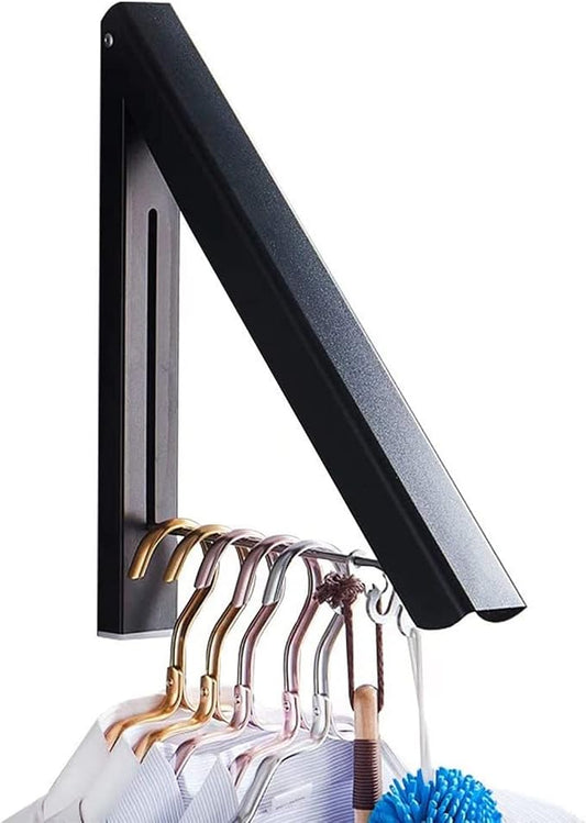 Clothes Drying Rack, Laundry Racks for Drying Clothes, Foldable Retractable | Wall Mounted Retractable Clothes Hanger for Laundry Room, Garage, Indoor & Outdoor Use, Aluminum (1 Racks, Black)