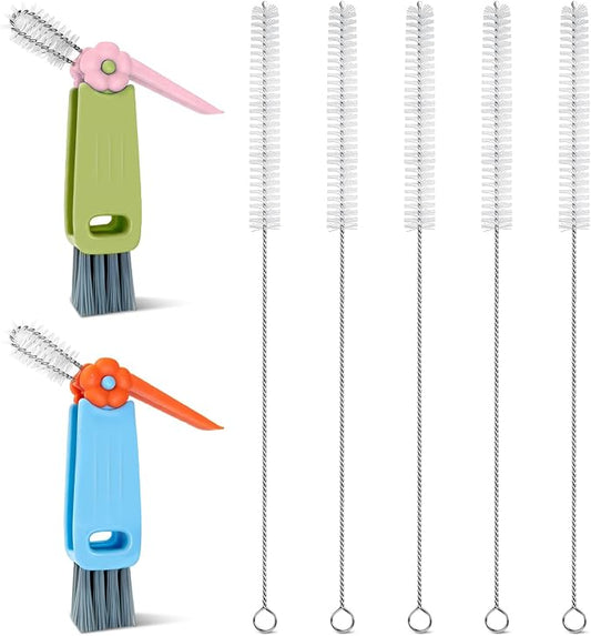 7Pcs 3-in-1 Cup Lid Gap Cleaning Brush & Straw Brush Set, Reusable Metal Straw Cleaner Brush, Multifunctional Cleaning Kit for Various Cup Lids