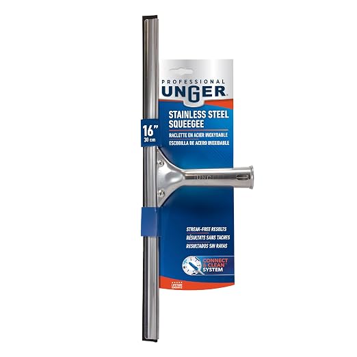 Unger Professional 16” Stainless Steel Window & Glass Cleaning Squeegee - Cleaning Supplies, Heavy Duty Squeegee for Window Cleaning, Streak Free Results