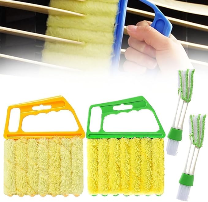 Window Blind Cleaner Duster Tool, 7 Finger Scrub Brush with Washable Microfiber Sleeves, Color Coded Cleaning Kit for Mini Vertical Blinds, Air Conditioner Vents and Fans