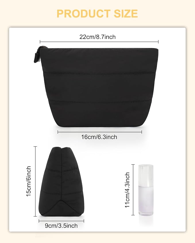 Relavel Mini Makeup Bag, Cute Toiletry Bag Organizer, Black | Smaller Cosmetic Pouch for Women, Portable Traveling Car Bag for Essentials with Compartment