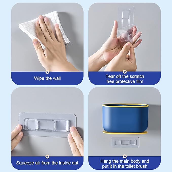 Toilet Brush and Holder Set 3 in 1 (Round Silicone Brush + Flat Silicone Brush + Slit Brush) Toilet Bowl Brush Clean Every Corner of The Toilet, Compact Size Toilet Brushes (Blue)