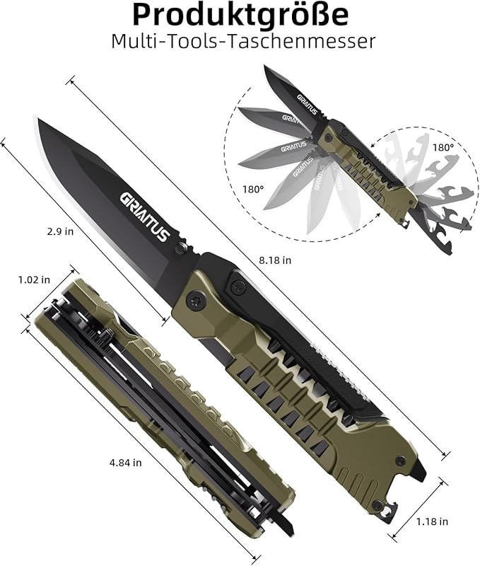 Multitool Knife 17 in 1 Pocket Knife with Fire Starter Sticks for Camping | Bottle Opener, Saw, Whistle, Nylon Sheath, EDC Gear for Survival, Camping, Hiking, Outdoor, Gifts for Men - Desert Gray