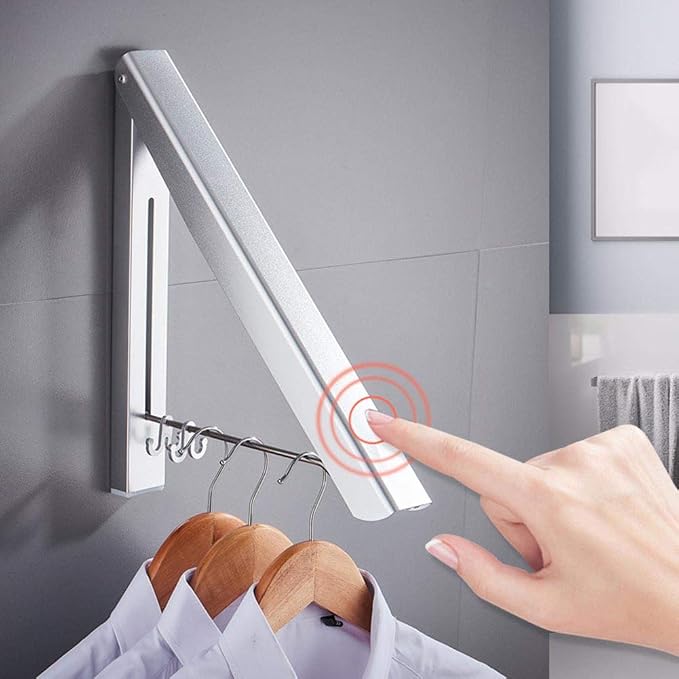 Retractable Clothes Rack, Aluminum Alloy Folding Clothes Airer Coat Hanger Drying Rack for Laundry Room Closet Clothes Wall Mounted Black