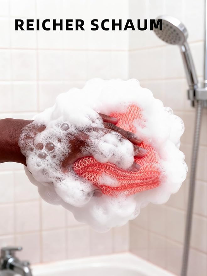 Cleangor 3Pcs African Net Sponge Authentic with Knots - Exfoliating Body | Scrubber for All Skin Types, African Bath Sponge, Wash Cloth, Gentle Exfoliation Shower Rag for Women Daily Use