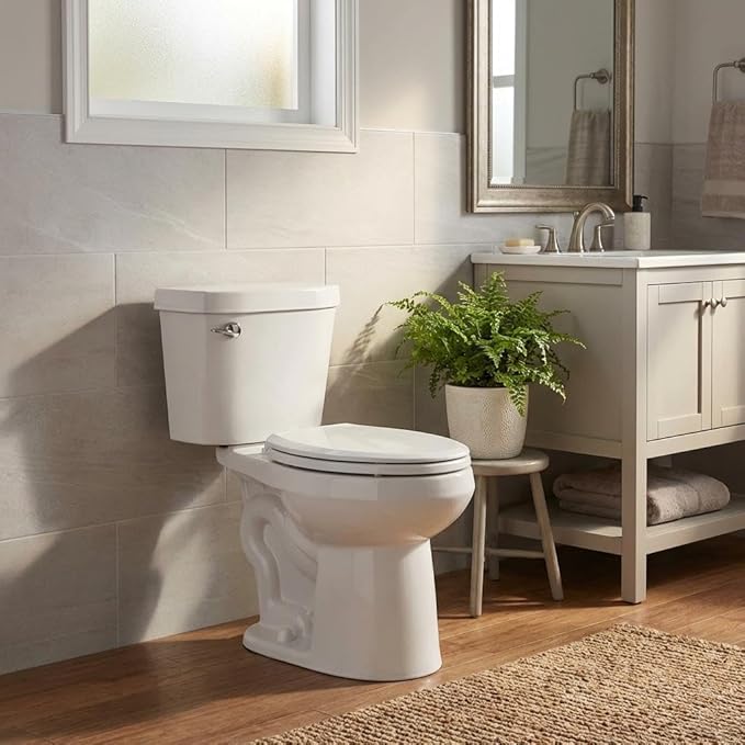 Two Piece Elongated Toilet, ADA 21" Comfort Height with Side Press Flush, 12" Rough-In, Powerful Flushing System & Under-Locking Lid, White