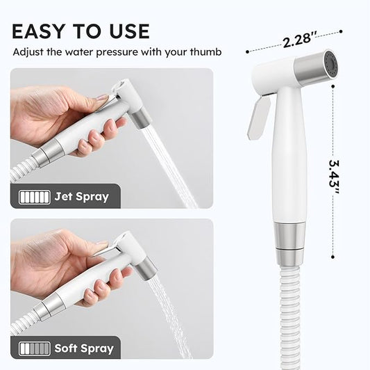 Arofa Handheld Toilet Bidet Sprayer for Toilet-Adjustable Water Pressure Control with Bidet Hose for Feminine Wash, Stainless Steel Jet Spray Cloth Diaper for Baby Wash - White/Brushed Nickel