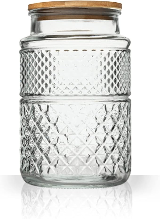 Large Glass Storage Jar, 60 FL OZ Glass Food Storage Containers with Bamboo Lid, Kitchen Laundry Room Organization Jar for Cookies Coffee Flour Sugar Laundry Pods Detergent Airtight Glass Jars