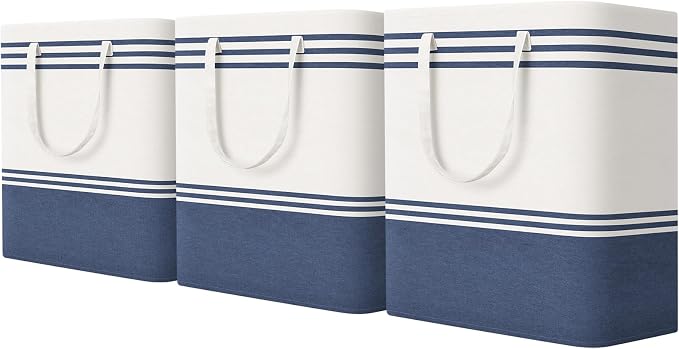 TranquilRelax 3-Pack Laundry Basket, Laundry Hamper, Blue-100L | Freestanding＆Water-Resistant Laundry Hamper, Collapsible Tall Clothes Hamper with Carry Handles for Clothes, Laundry Basket