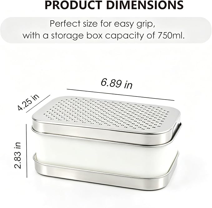 Cheese Grater with Storage Container, Box Grater Stainless Steel for Vegetables, Cheese Shredder 2 Sharp Blades for Fine & Coarse, Non-Slip Base, Lemon Zester, Includes Cleaning Brush (White)