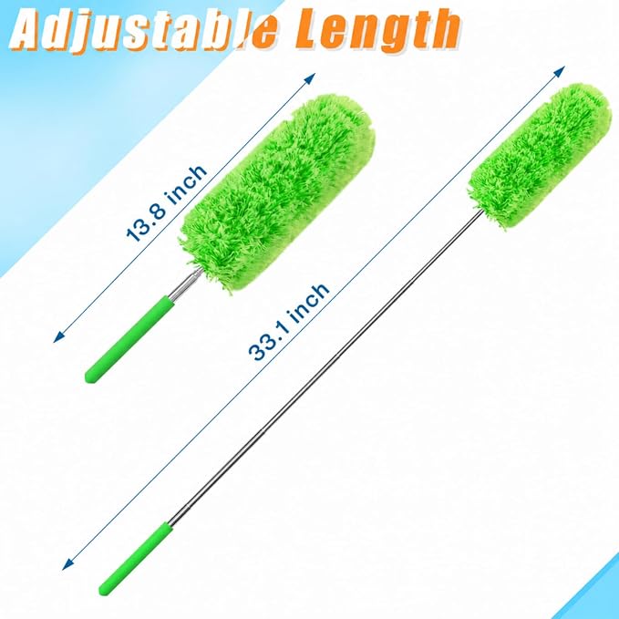 Tanlade 1 Pcs Microfiber Feather Duster for Cleaning, Extendable 13-31 Inch Ceiling Fan Duster with Bendable Head, Washable Tools for Ceiling Fans, Furniture, Car, Cobwebs (Green)
