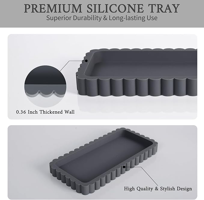 Small Silicone Bathroom Vanity Tray, Sink Caddy for Dish Soap Dispenser, Sponge Holder for Kitchen Sink, Rectangle Bathroom Countertop Organizer for Perfume, Jewelry, Candle (7.9” * 4”, Dark Grey)