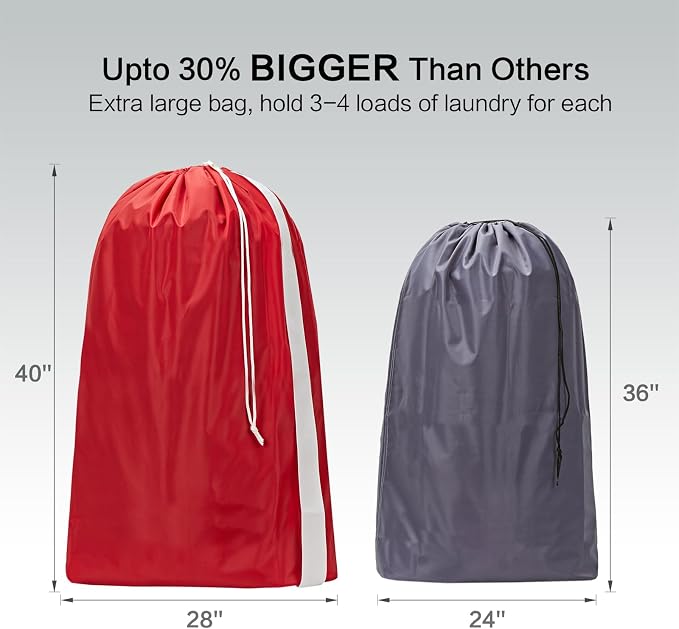 HOMEST XL Nylon Laundry Bag with Strap, Large Dirty Clothes Organizer, Easy Fit a Laundry Hamper or Basket, Can Carry Up to 4 Loads of Laundry, Red | Heavy-duty nylon material supports bulky garments and daily transport between baskets and storage area...
