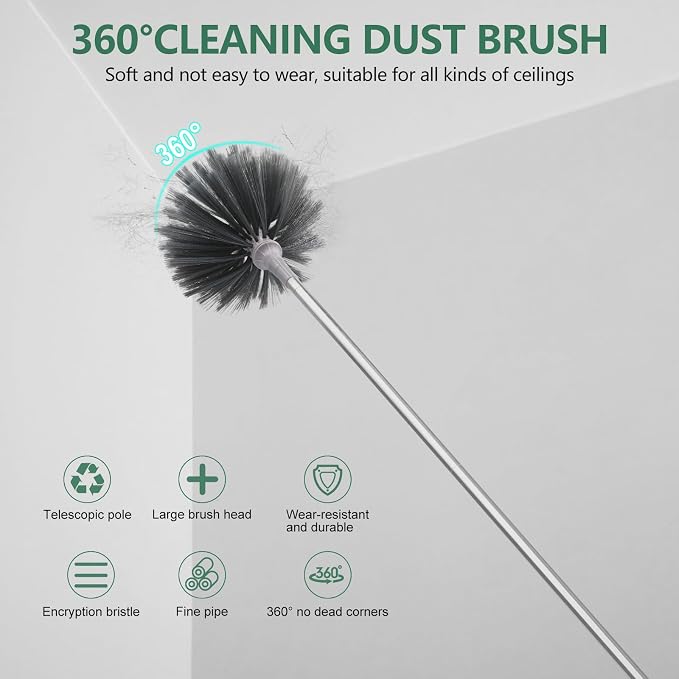 SetSail Dusters and Cobweb Brush with Extension Pole for Cleaning, Gray | 100-inch Extra-Long,Bendable Microfiber Head,Washable Ceiling Fan Cleaner Duster Kit,for High Ceilings, Corner