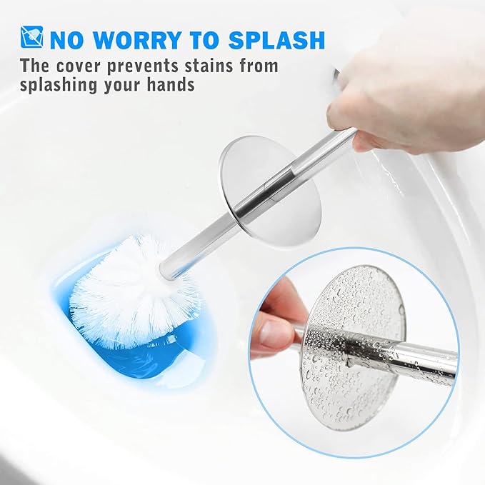 Toilet Brush and Holder, 2 Pack Toilet Brush with 304 Stainless Steel Long Handle, Toilet Bowl Brush for Bathroom Toilet-Ergonomic, Elegant,Durable (White)