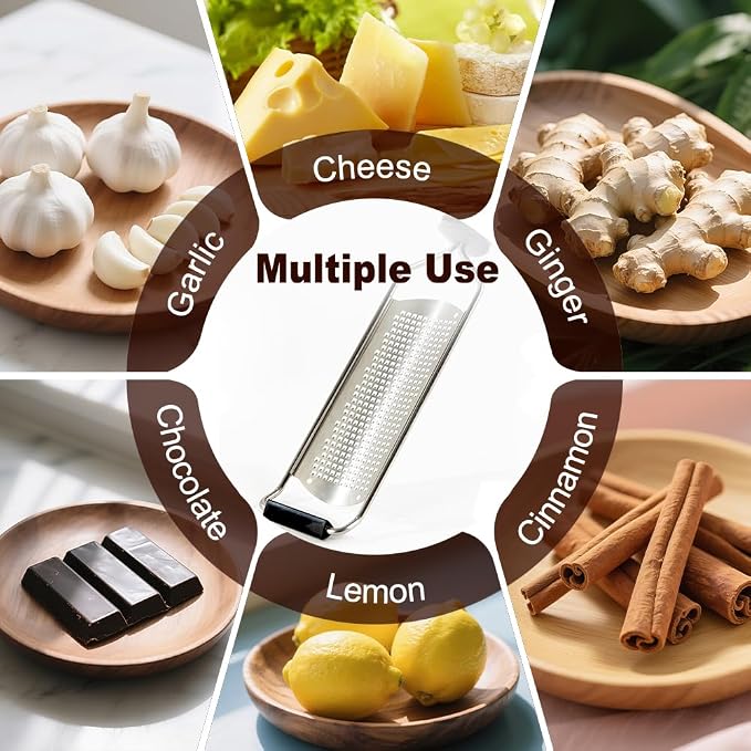Upgraded Lemon Zester & Cheese Grater, Food Grade Stainless Steel None-Slip Hand Fine Grater for Garlic, Ginger, and Chocolate, Durable and Easy-To-Clean（Dishwasher Safe）