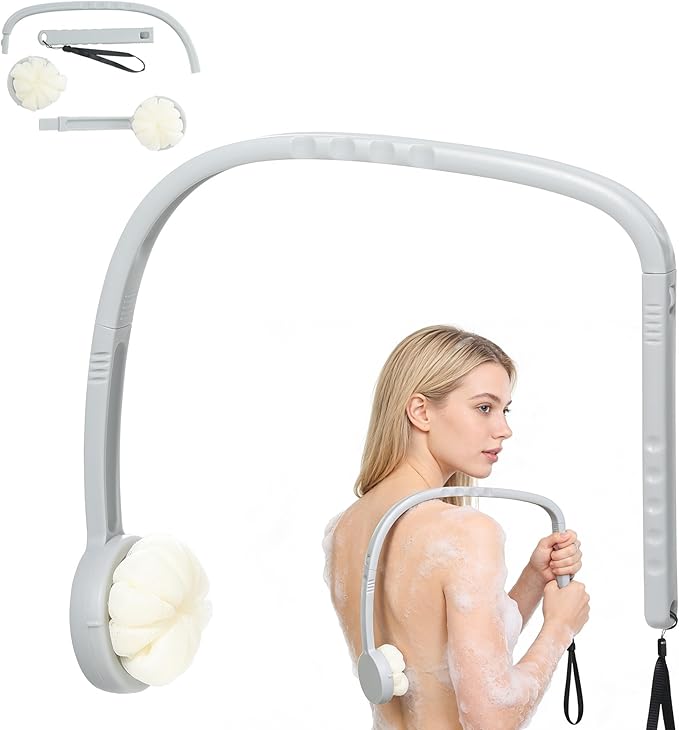 Long Handled Flower Loofah Sponge for Back, Back Scrubber Brush for Shower, Loofah Sponge on a Stick for Men,Women,Elderly