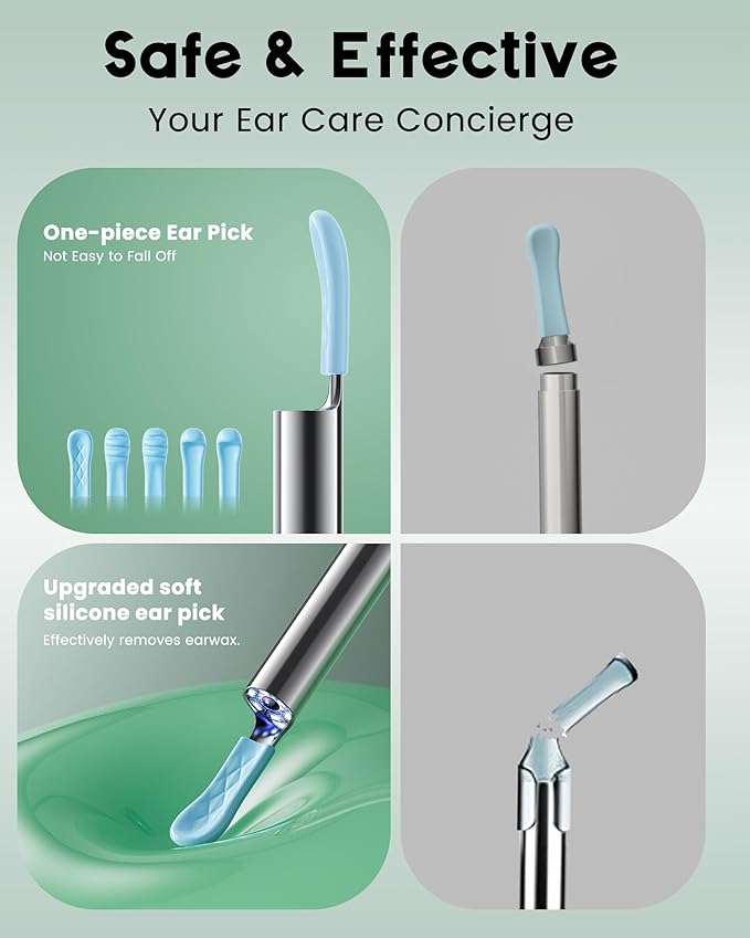 LEIPUT Ear Wax Removal - Earwax Remover Tool with 8 Pcs Ear Set - Ear Canal Cleaner with 1080P Camera - Ear Cleaning Kit with 6 Ear Spoon - Ear Camera for iOS & Android (Navy Blue)