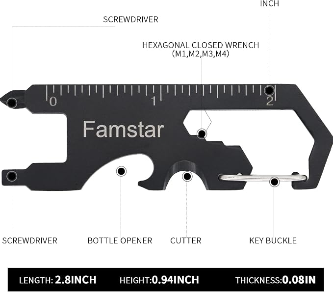 Famstar Keychain Multi-tool 3Pack Metal Pocket Tool Portable No rust Wrench for Screw,ruler and bottle opener,19 in 1 Total Routine maintenance. | Portable No Rust Keychain Gadget, Lightweight Multifunction Keyring Tool, 19 in 1 Routine Maintenance for...