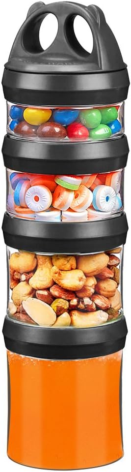 SELEWARE Black Stackable Snack Containers for Kids Toddlers Adults, 31oz | Portable Food Storage Containers for Snacks Formula Powder Drinks and Travel, Twist Lock System Airtight Leak-proof BPA Free