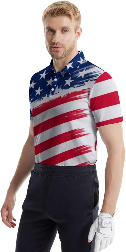 Polo Shirts for Men Moisture Wicking Mens Polo Shirts Patriotic Shirts for Men