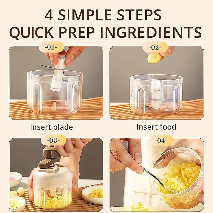 Manual Food Processor with 3-Speed Adjustable Crank,Hand Crank Food Chopper - Manual Multifunctional Portable Kitchen Gadget for Mincing Garlic, Vegetables, and Nuts