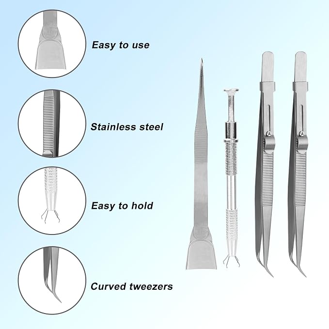 4pcs Cake Decorating Tools Set, 2 Stainless Steel Sprinkle Pen, Grabber & Shovel-Head Tweezers Professional Sprinkles Tools for Baking Cookies Cupcake Making Supplies Decoration Jewelry Earring