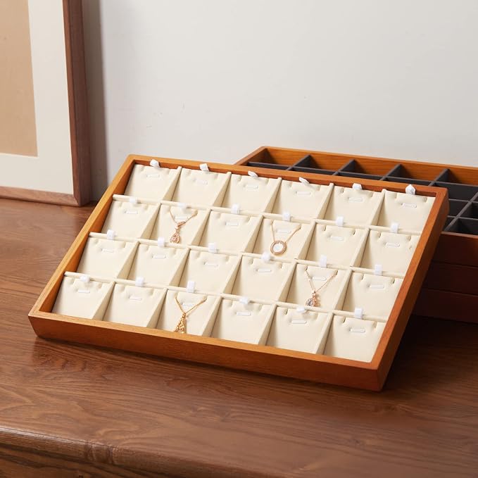 Oirlv Wooden Jewelry Tray,Jewelry Drawer Organizer,Necklace Display Tray | Stackable Design,Keep Necklaces Bracelets Flat and Untangled,Organizing and Presentinge Legantly on Dressers&in Dresser