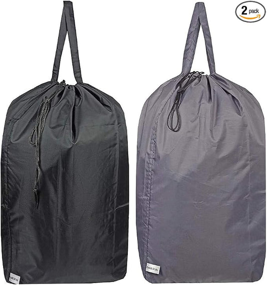 Washable Travel Laundry Bag with Handles and Drawstring, Heavy Duty Large Enough to Hold 3 Loads of Laundry, Fit a Laundry Basket or Clothes Hamper, 27.5x34.5 in,Grey and Black