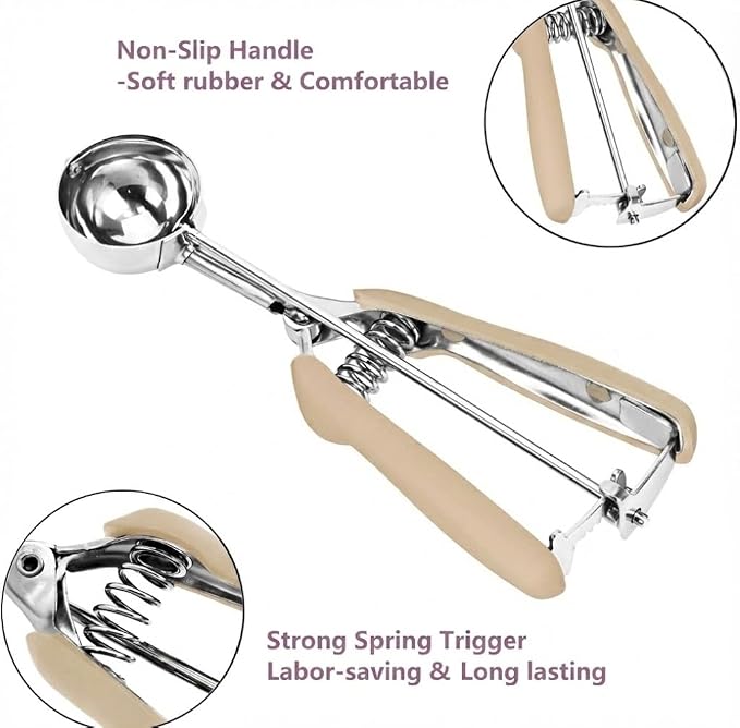 Extra Mini Stainless Steel Cookie Scoop, 1Tsp/5ml/0.17oz Tbsp Dough Scooper with Trigger Release, Ideal for Baking and Melon (#110 Brown)