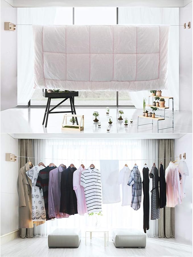 Laundry Rack, Retractable Clothes Airer 4m Drying Space Double Rail Stainless Steel Clothesline Wall Mounted Clotheshorse No Drilling Bathroom Drying Racks