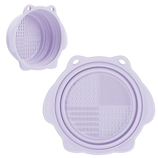 Foldable Silicone Makeup Brush Cleaner Bowl | Portable Cleaning Tool For Brushes, Powder Puffs, Sponges (Purple)