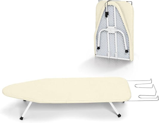 Mini Ironing Board with Iron Rest, Small Iron Board Foldable with Heat Resistant Cover, BlissBoard Tabletop Compact Iron Table for Dorms, Aprtment and Travel, 32"x12", Ivory