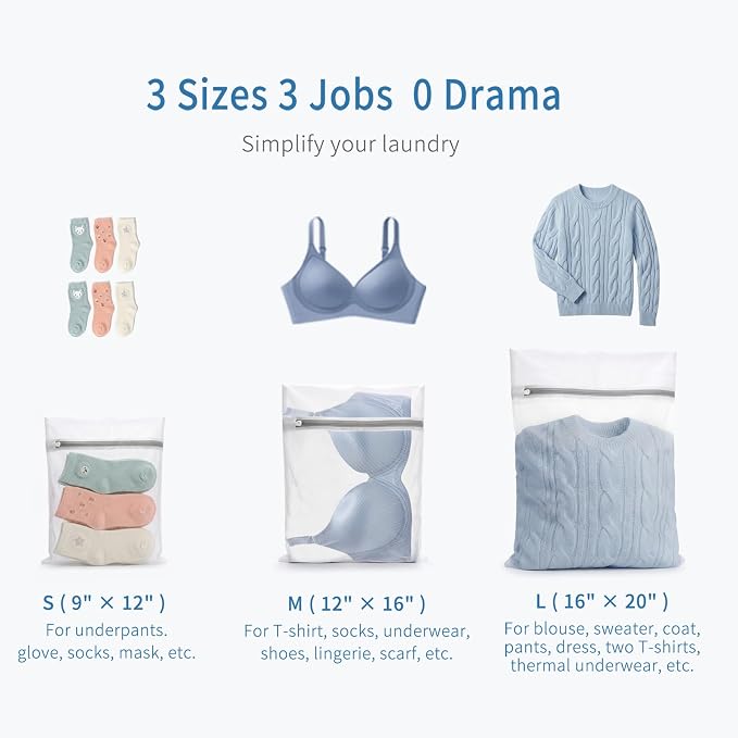 Muchfun 3Pcs Durable Fine Mesh Laundry Bags for Delicates | (1Large, 1Medium, 1Small)