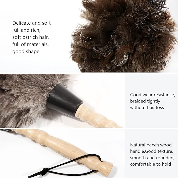 Ostrich Feather Duster 14 inch Fluffy Natural Genuine Ostrich Feathers with Wooden Handle and Eco-Friendly Reusable Handheld Ostrich Feather Duster for Cleaning Supplies(10PCS)
