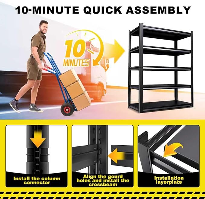 Set of 7 All Metal Garage Shelving - 2050 lbs 5 Tier Storage Shelves, Adjustable Heavy Duty Metal Shelving Unit and Storage Large Rack, Utility Steel Shelf for Warehouse Industrial Pantry, 71"x46"x20"