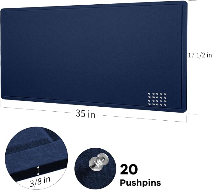 Felt Bulletin Board 35x18 inches, Decorative Pin Board for Home & Office | Cork Board Alternative for Wall with Push Pins, Display Mood Board for Photos, Notes & Reminders
