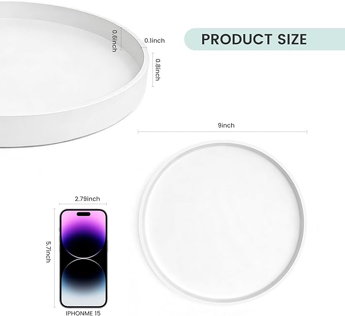 1 Pack 9" Bathroom and Vanity Tray, ABS Bathroom Counter Organizer, Coffee Table Decor for Perfume, Candles, Keys &More. Kitchen Countertop Organizer, Decorative Tray Soap Holder, White