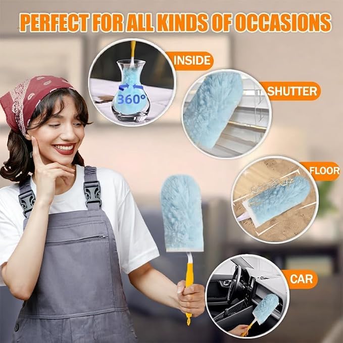 50 Count Duster Refills ，360° Heavy Duty Duster Refills Compatible with Swiffer Duster, Multisurface Heavy Duty Duster Replacements with 1 Short Handle and 1 Extenda Handle