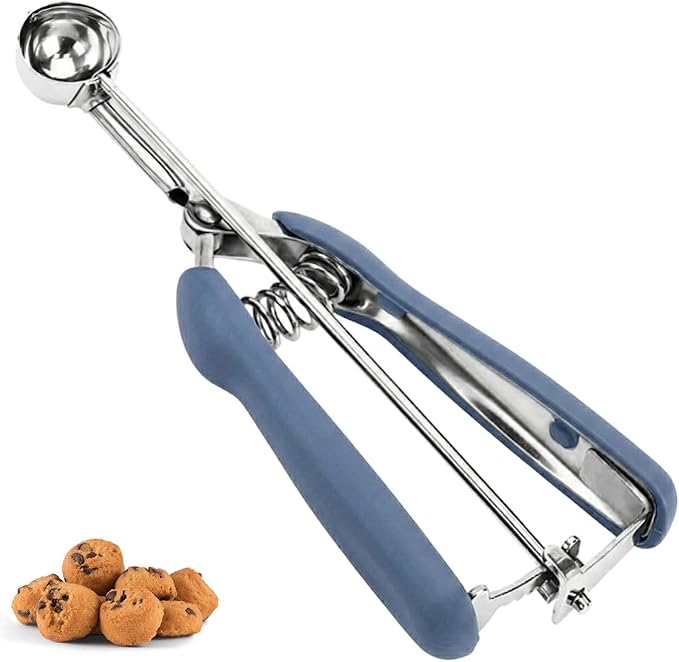 Cookie Scoop, Extra Small Cookie Scoop for Baking, 1 tsp / 5 ml Cookie Scooper, 18/8 Stainless Steel Cookie Scooper for Baking, Cookie Dough Scoop with Non-slip Grip(Blue Gray)